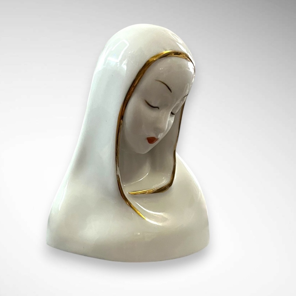 Vintage Mid Century Edward Marshall Boehm Porcelain Madonna Bust 22K Gold Trim